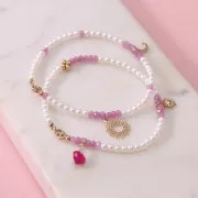 Colgante corazón imitación rubí de 9x9 mm con cabujón de nácar de 4 mm - Dorado Fino x1