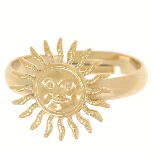 Anillo de sol ajustable - motivo facial - Acero inoxidable 304L Dorado x1
