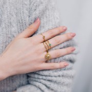 Anillo de sol ajustable - motivo facial - Acero inoxidable 304L Dorado x1