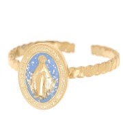 Anillo ajustable con motivo religioso T.52 a T58 con epoxi - Acero inoxidable 304L dorado - Azul