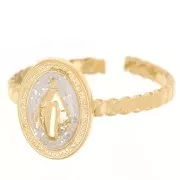 Anillo ajustable con motivo religioso T.52 a T58 con epoxi - Acero inoxidable 304L Dorado - Blanco