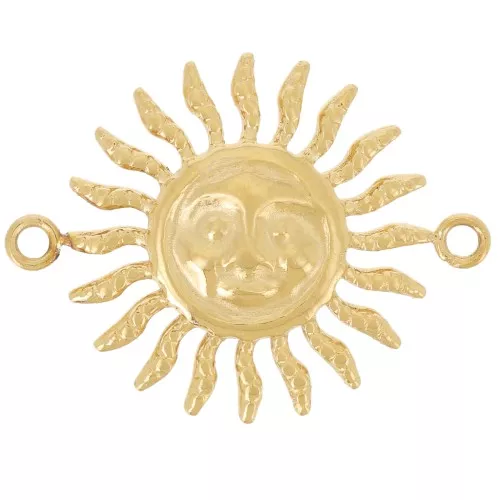 Entrepieza motivo cara sol - 2 anillos - 18x14 mm - Acero inoxidable 304L Dorado x1