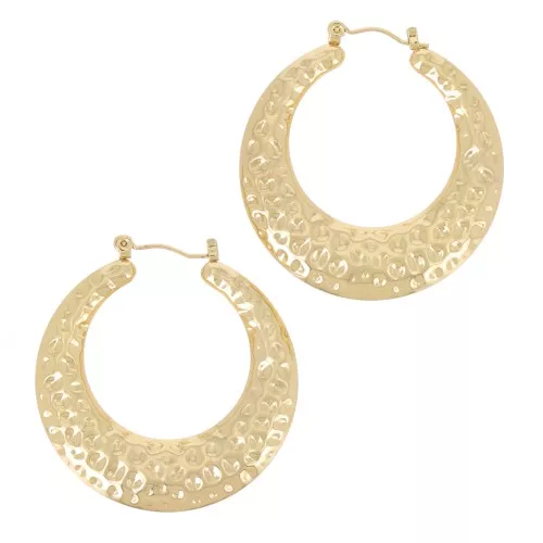 Pendientes de aro redondos martillados - 42 mm - Acero inoxidable 316L dorado x2