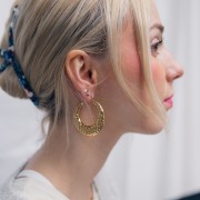 Pendientes de aro redondos martillados - 42 mm - Acero inoxidable 316L dorado x2