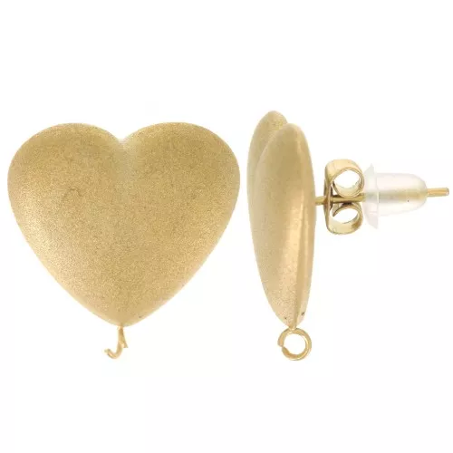 Pendientes de corazón efecto satinado 16x17 mm Acero inoxidable dorado 316L x2