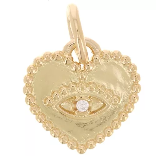 Colgante de corazón con motivo de ojo de 11 mm con óxido de circonio - chapado en oro de 3 micras x1