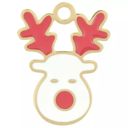 Charm de reno de Navidad 18x14 mm Resina epoxi Acero inoxidable 316L Dorado - Blanco x1