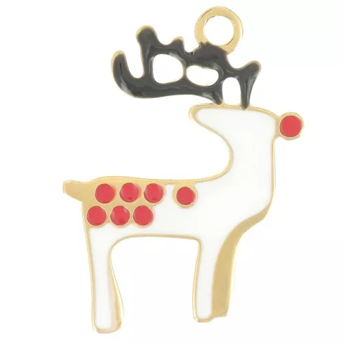 Charm de reno de Navidad 19x15 mm Resina epoxi Acero inoxidable 316L Dorado - Blanco x1