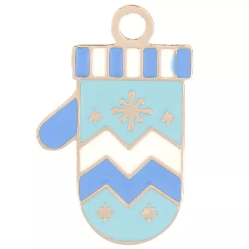 Colgante guante de Navidad 18x11 mm Resina epoxi - Acero inoxidable 316L - Azul x1