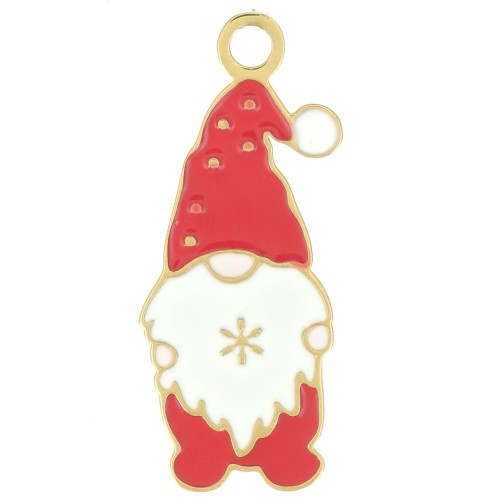 Colgante Papá Noel 21x8 mm - Resina epoxi - Acero inoxidable 316L chapado en oro - Rojo x1