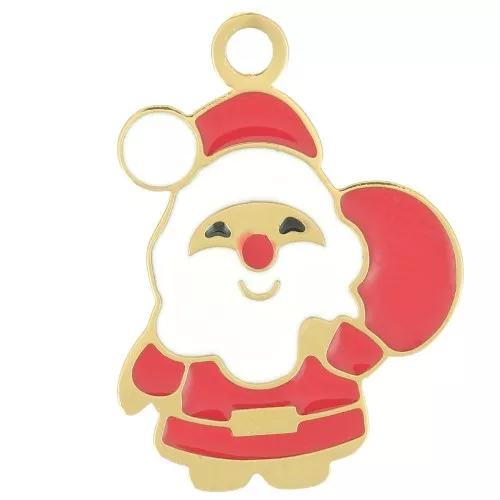 Colgante Papá Noel 20x15 mm - Resina epoxi - Acero inoxidable 316L dorado - Rojo x1