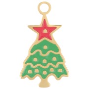 Colgante árbol de Navidad 20x12 mm - Resina epoxi - Acero inoxidable 316L dorado - Verde x1|raw }}