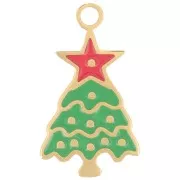 Colgante árbol de Navidad 20x12 mm - Resina epoxi - Acero inoxidable 316L dorado - Verde x1