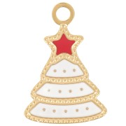 Colgante árbol de Navidad 17x12 mm - Resina epoxi - Acero inoxidable 316L dorado - Blanco x1|raw }}