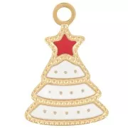 Colgante árbol de Navidad 17x12 mm - Resina epoxi - Acero inoxidable 316L dorado - Blanco x1