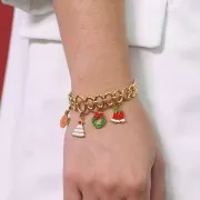 Colgante árbol de Navidad 17x12 mm - Resina epoxi - Acero inoxidable 316L dorado - Blanco x1