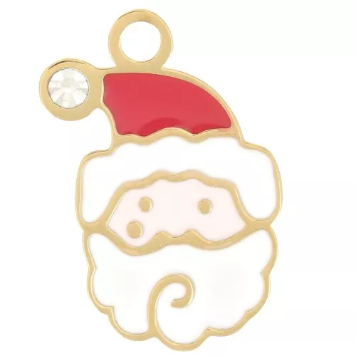 Amuleto de Papá Noel 18x13 mm - Resina epoxi - Acero inoxidable 316L dorado - Blanco x1