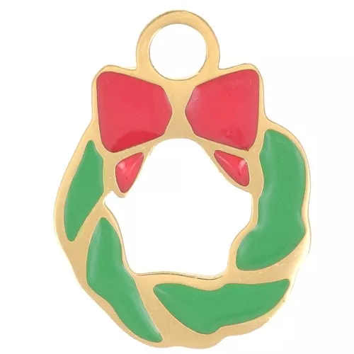 Guirnalda de Navidad 11mm Resina Epoxy - Acero Inoxidable Dorado316L - Verde x1