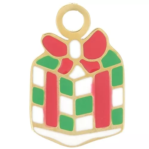 Colgante regalo de Navidad 14x9 mm Resina epoxi - Acero inoxidable 316L dorado x1