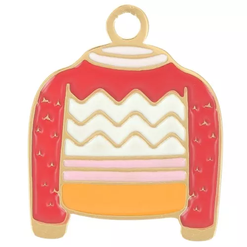 Charm de jersey de Navidad 18x15 mm Resina epoxi - Acero inoxidable 316L dorado - Rojo x1