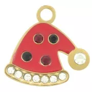 Charm Sombrero de Navidad 14x15 mm Resina Epoxi - Acero Inoxidable Dorado316L - Rojo x1
