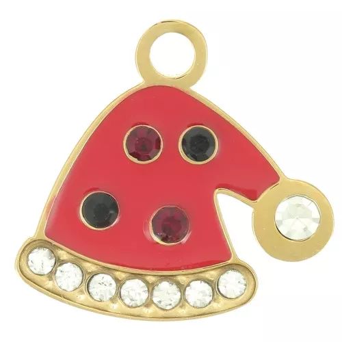 Charm Sombrero de Navidad 14x15 mm Resina Epoxi - Acero Inoxidable Dorado316L - Rojo x1