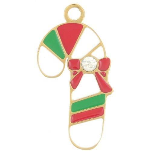 Colgante bastón de Navidad 20x10mm Resina epoxi -Acero inoxidable 316L Dorado- Rojo Blanco x1