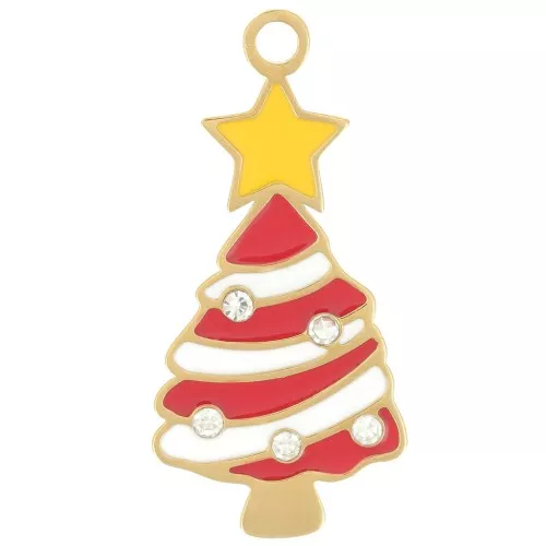 Colgante Árbol de Navidad 27x13 mm - Resina epoxi - Acero inoxidable 316L dorado - Rojo x1