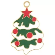 Colgante Árbol de Navidad 28x17 mm - Resina epoxi - Acero inoxidable 316L dorado - Verde x1