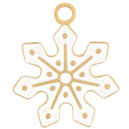 Colgante copo de nieve 16 mm - Resina epoxi - Acero inoxidable dorado 316L - Blanco x1
