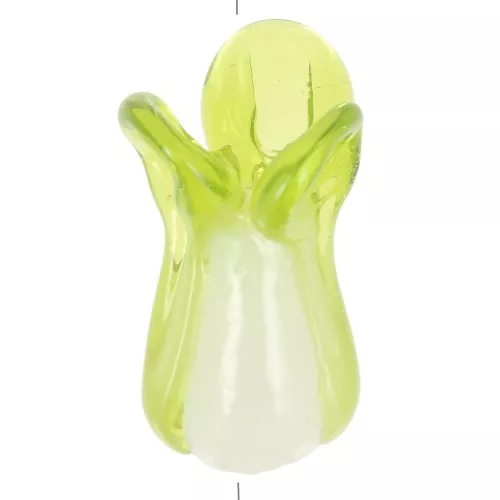 Cuenta repollo chino de cristal 21x9 mm - Blanco - Verde claro x1