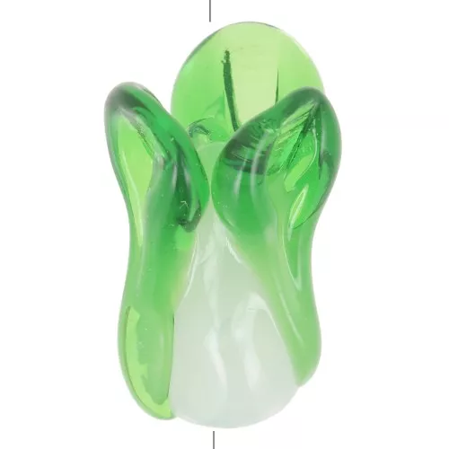 Cuenta de vidrio repollo chino 21x9 mm - Blanco - Verde oscuro x1