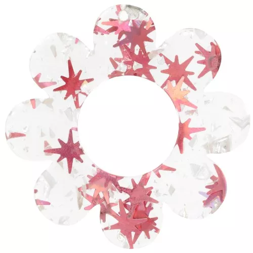 Colgante Flor Acrílico Transparente 39mm - Estrella Paja - Rojo x1