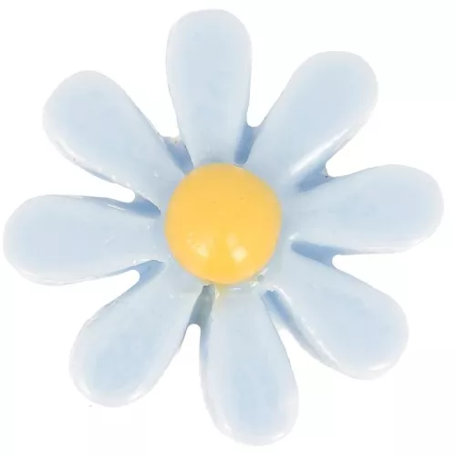 Cabujón flor resina 16 mm - Azul cielo - Amarillo x1