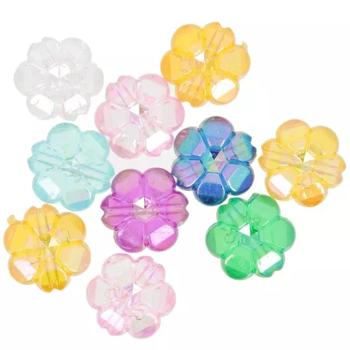 Abalorios acrílicos transparentes en forma de flor de 10 mm - Multicolor AB x10