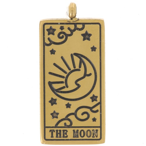 Colgante carta del Tarot 21x10 mm - La Luna - Acero inoxidable 316L Dorado - x1