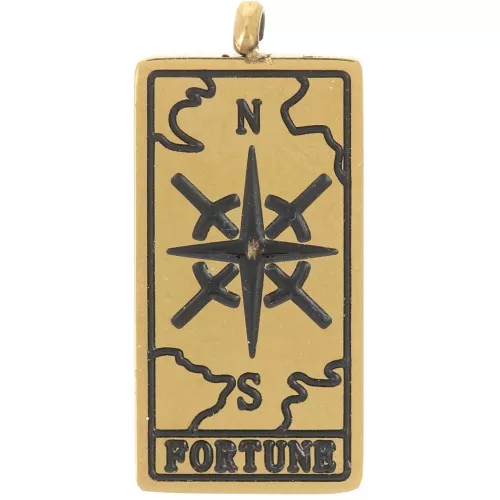 Colgante 21x10 mm Rueda de la Fortuna Cartas del Tarot - Acero Inoxidable Dorado 316L x1