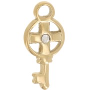 Charm llave redonda 17x10 mm óxido de circonio - Acero inoxidable 316L Dorado x1