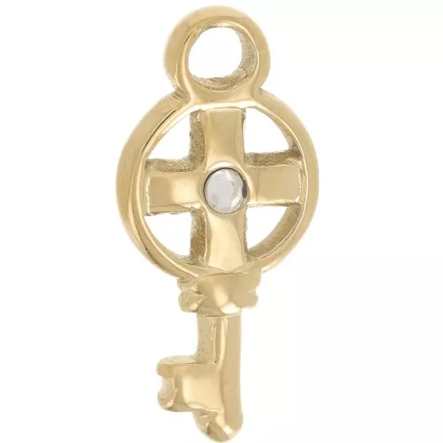 Charm llave redonda 17x10 mm óxido de circonio - Acero inoxidable 316L Dorado x1