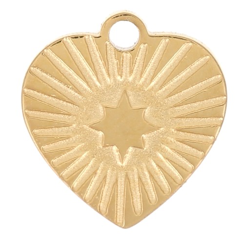 Colgante corazón estriado 7 mm - Acero inoxidable 316L - Dorado x1