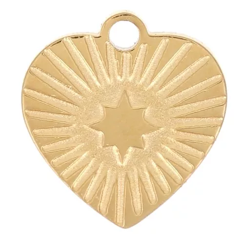 Colgante corazón estriado 7 mm - Acero inoxidable 316L - Dorado x1