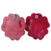 Pendientes flor 48 mm en resina opaca - Rojo oscuro jaspeado purpurina x2