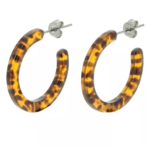 Pendientes de aro de acetato de celulosa 25 mm - Marrón terrazo - Negro x2