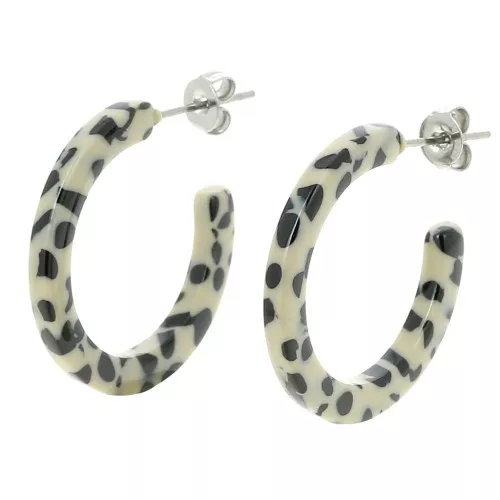Pendientes de aro de acetato de celulosa 25 mm - Negro jaspeado - Beige x2