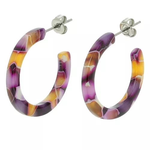 Pendientes de aro de acetato de celulosa 25 mm - Carey Violeta - Miel x2