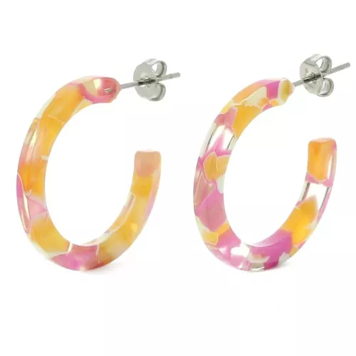 Pendientes de aro de acetato de celulosa 25 mm - Carey Candy Pink - Miel x2