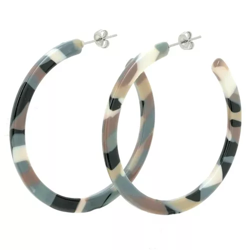 Pendientes de aro de acetato de celulosa 50 mm - Carey Azul gris - Marrón x2