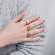 Anillo flor ajustable - Acero inoxidable 316L chapado en oro x1