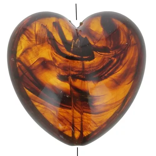 Cuenta corazón de resina translúcida 35x36 mm - Ámbar jaspeado x1