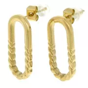 Pendientes ovalados con alambre liso y trenzado 22x10 mm Acero inoxidable chapado en oro 304L x2